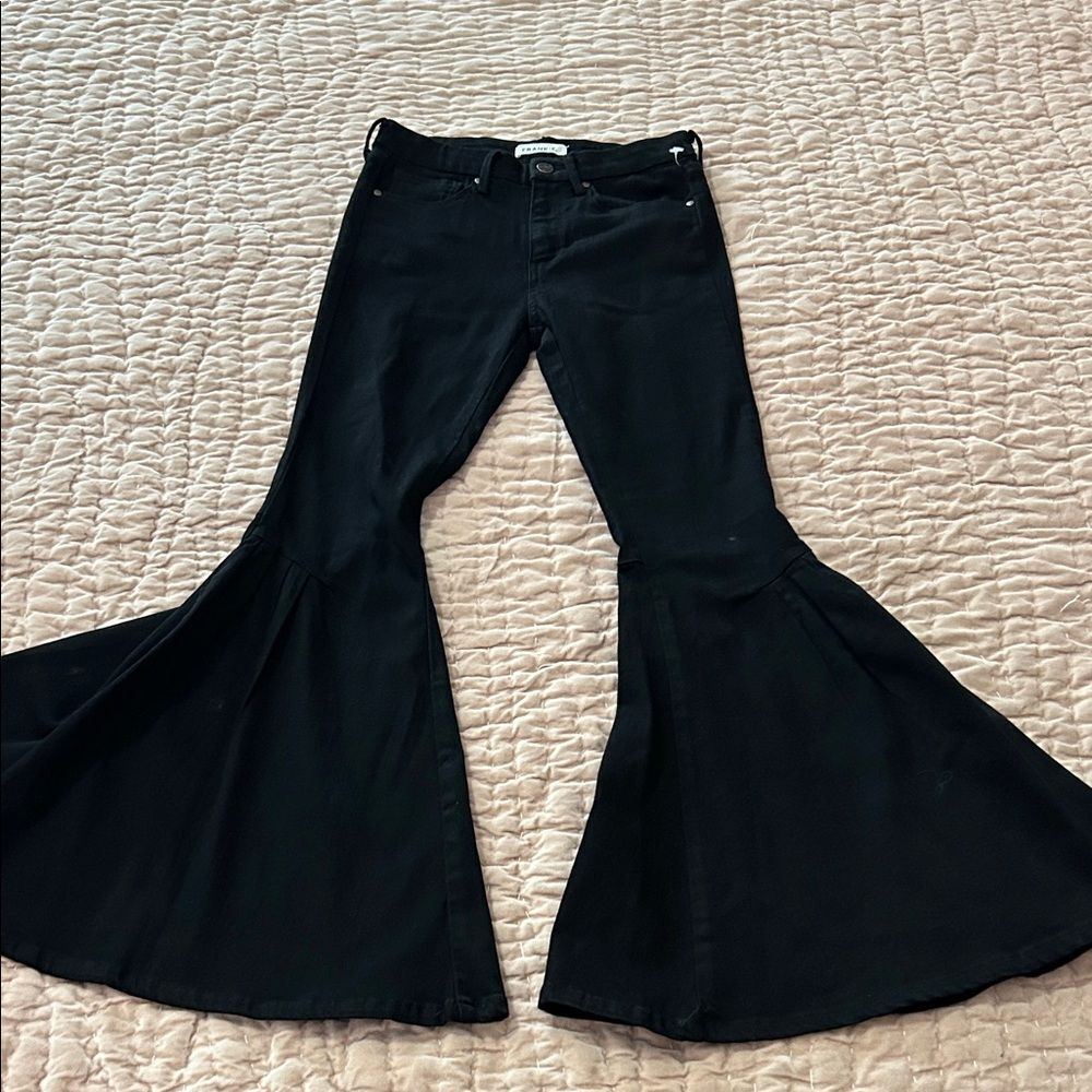 Frankie Black Flared Bell Bottom Jeans with open back size 25 - Picture 3 of 13